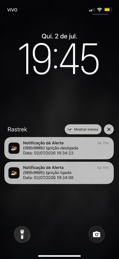 Notificação de alerta de ignição