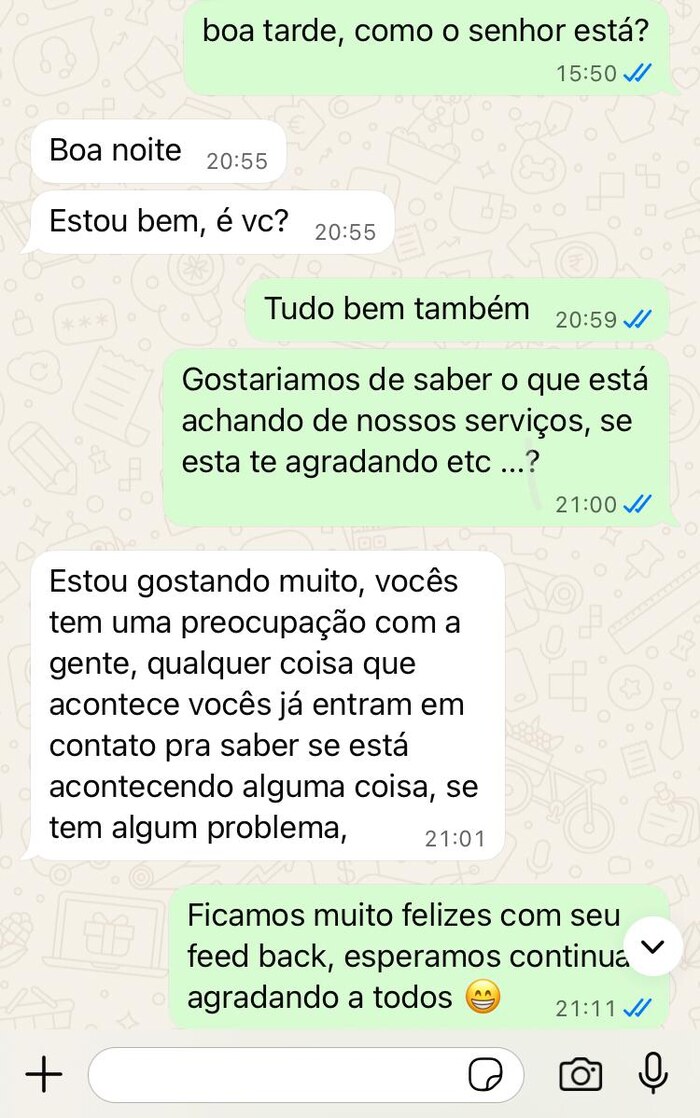 Depoimento de cliente via WhatsApp