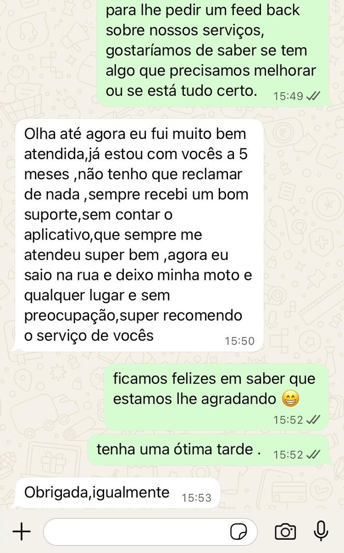 Depoimento de cliente via WhatsApp